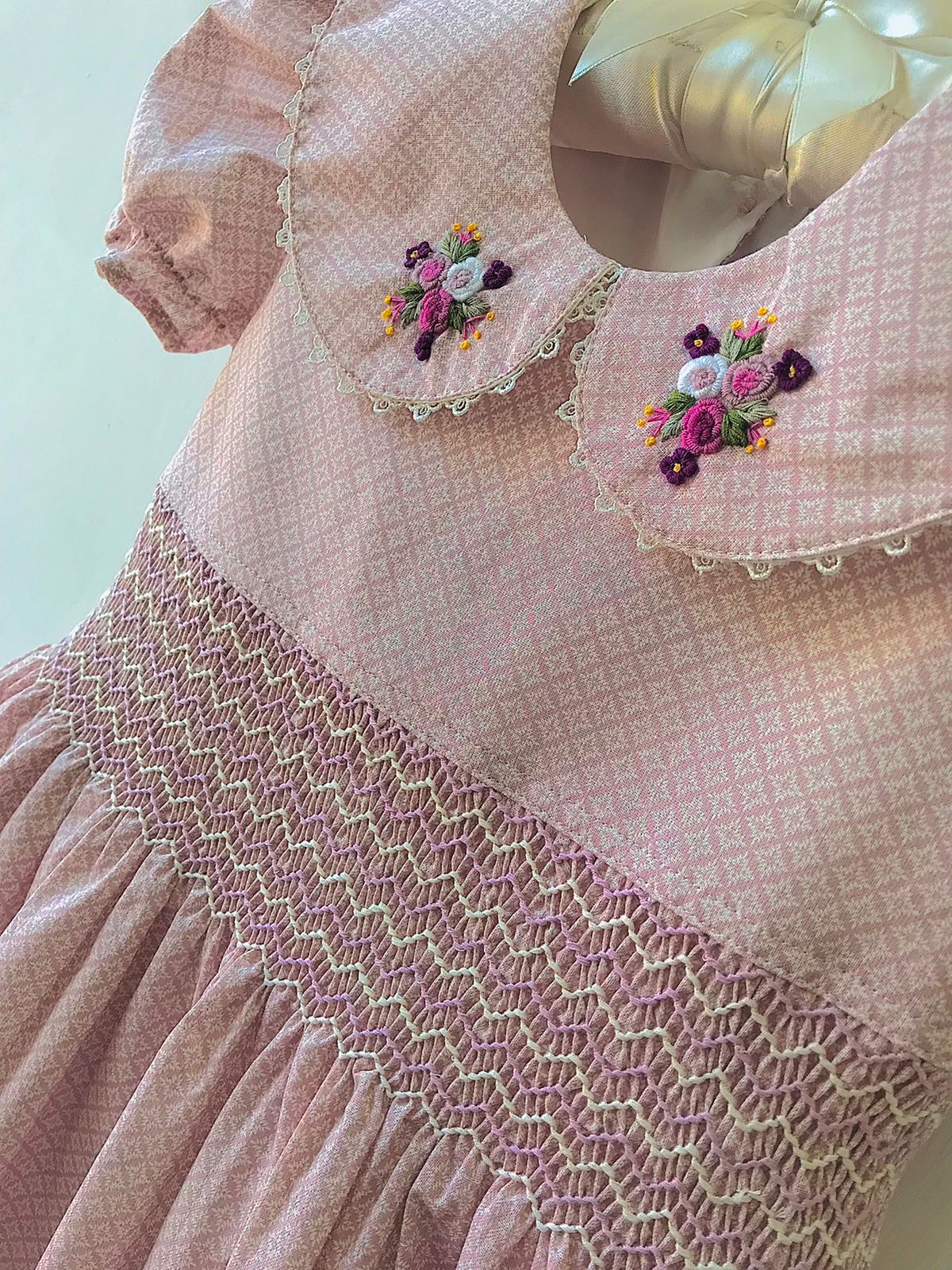 Purple brown hand smocked dress with peter pan collar