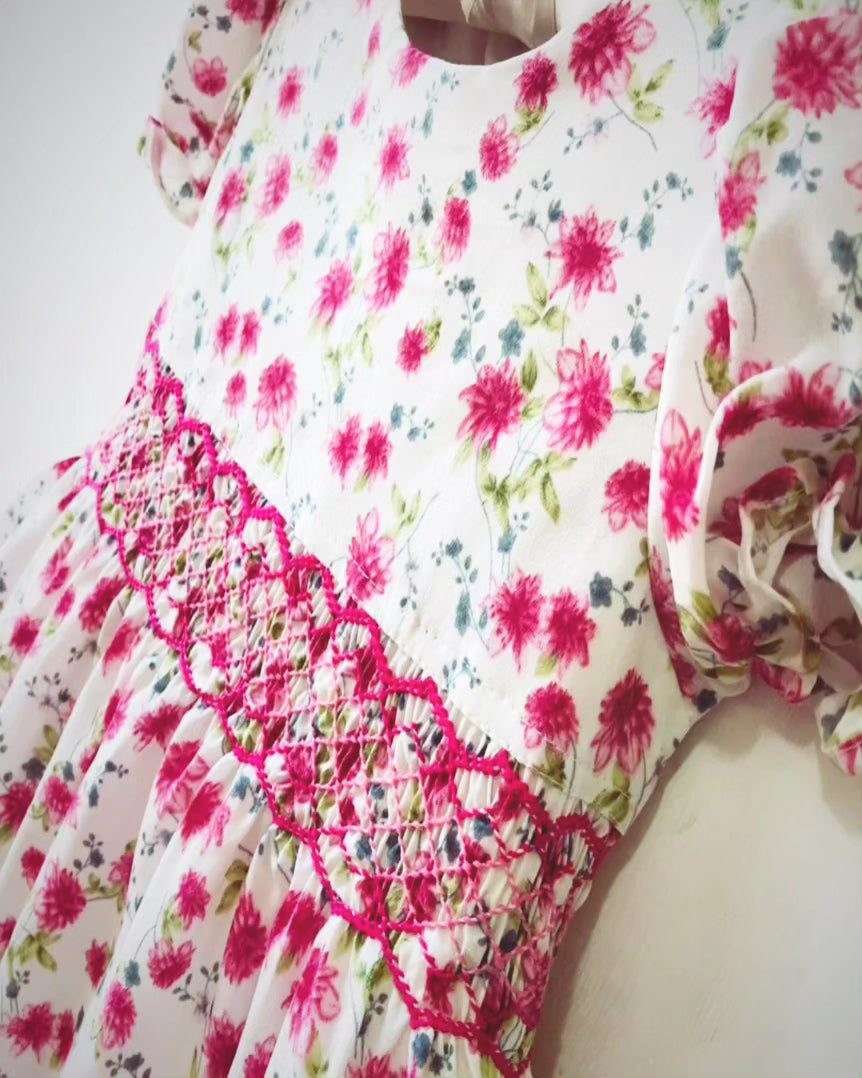 Red Floral Smocked Dress