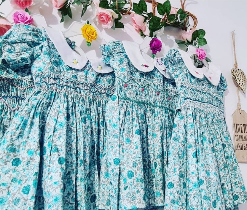 Green Garden Smocked dress with collar