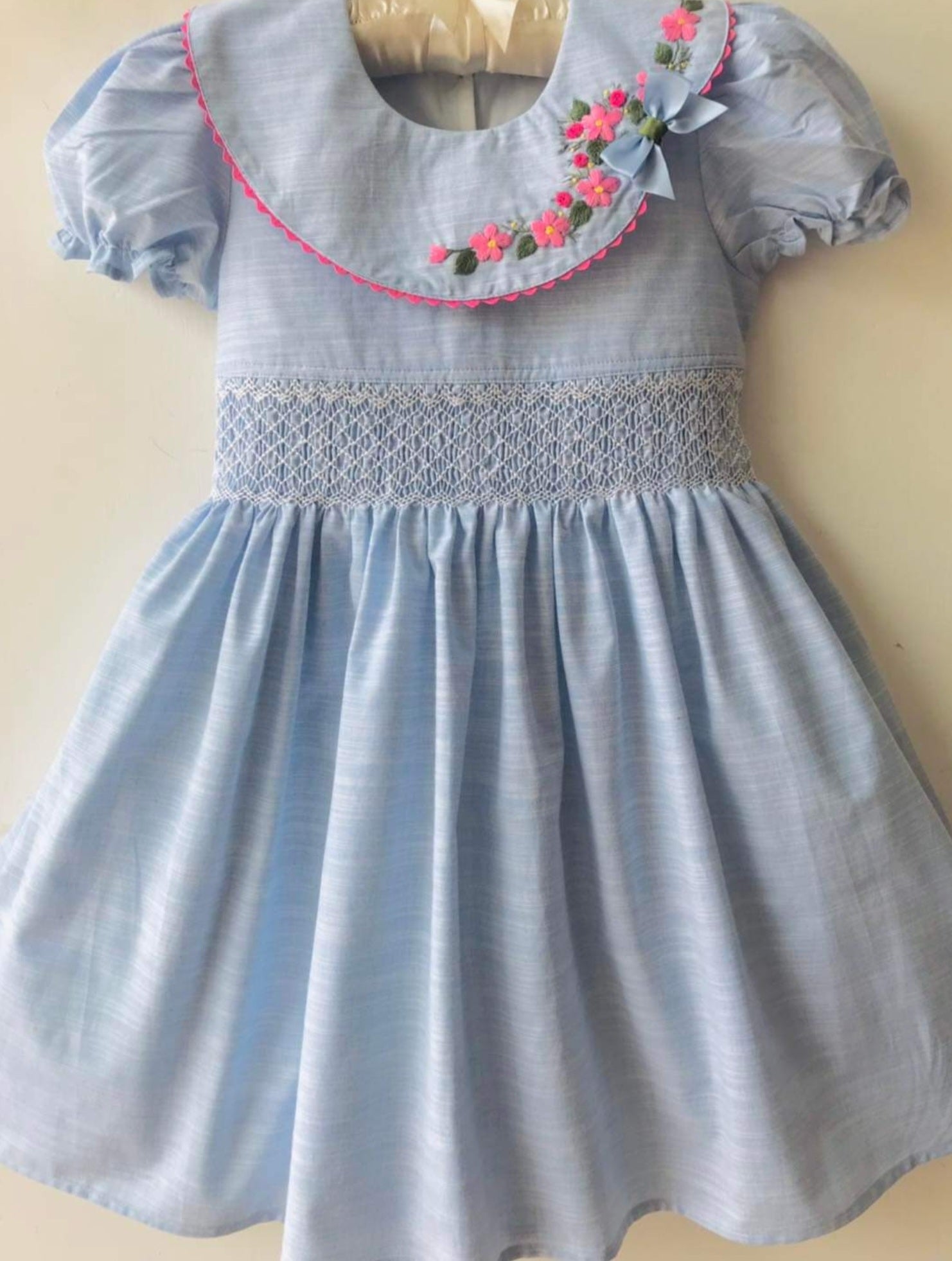 Blue Smocked Dress with Peter pan collar Pretty Wishes Blue Smocked Dress with Peter pan collar Pretty Wishes