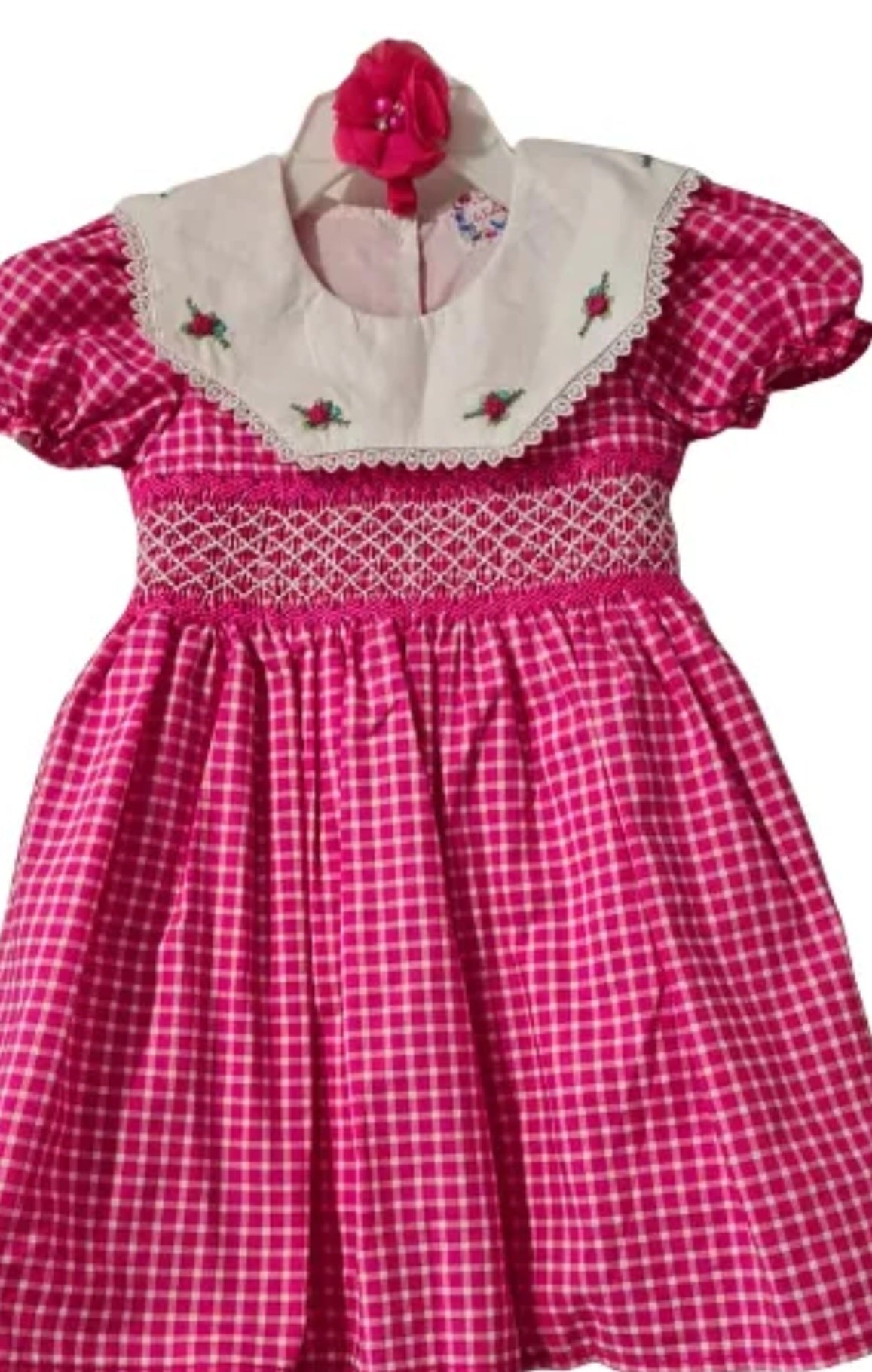 Magenta gingham smocked dress