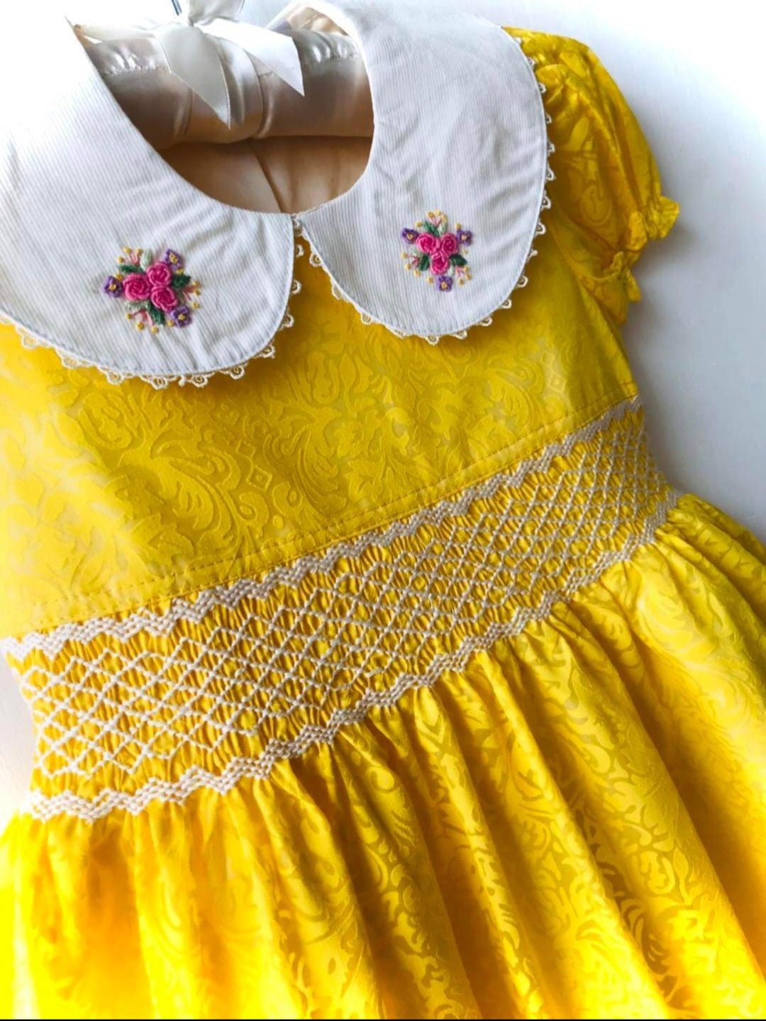 Yellow Smocked Dress with Peter pan collar