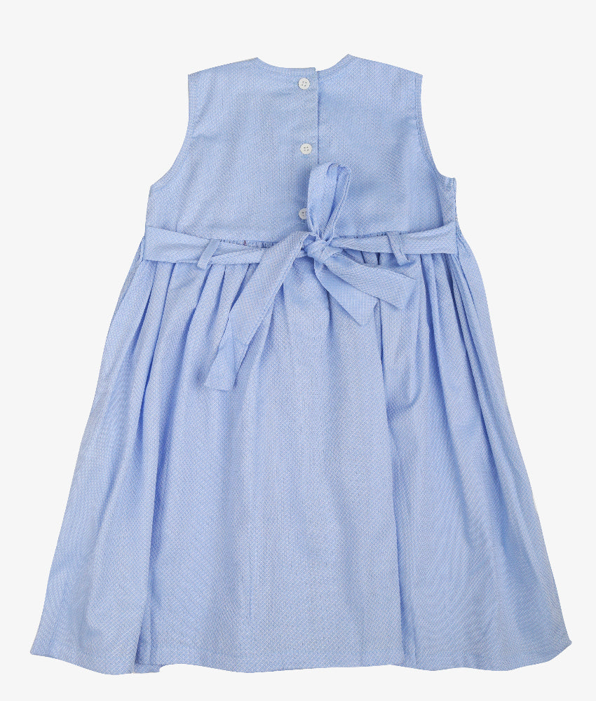 Blue sleeveless smocked dress