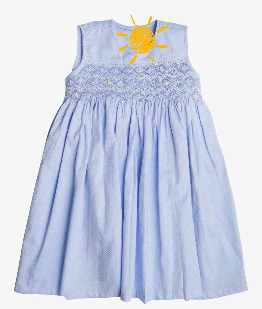 Blue sleeveless smocked dress