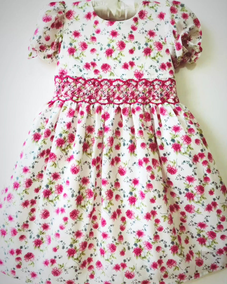 Red Floral Smocked Dress