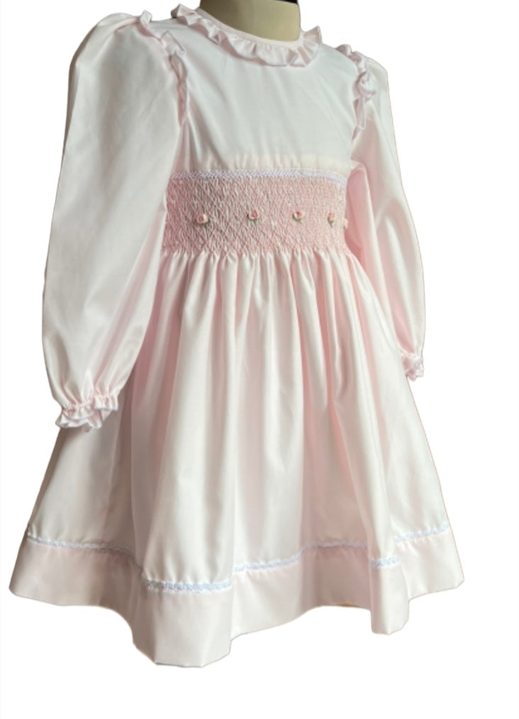 Long sleeves baby pink smocked dress