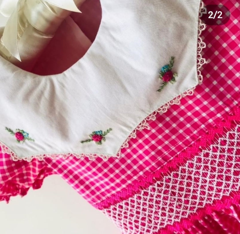 Magenta gingham smocked dress