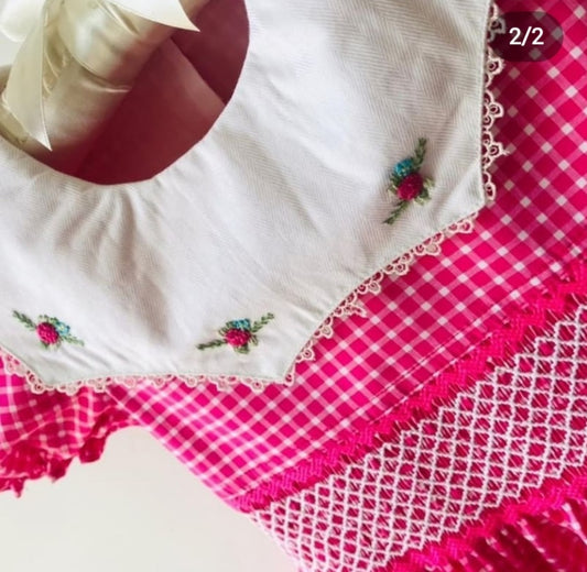 Magenta gingham smocked dress