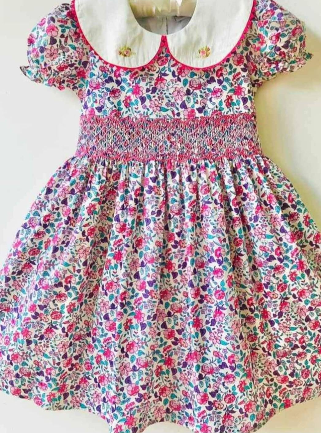 Purple and Pink Floral Smocked Dress