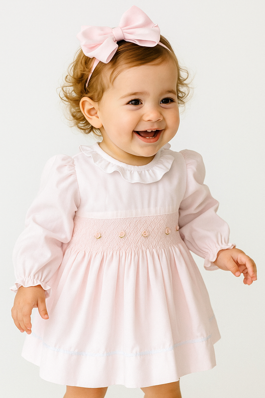 Long sleeves baby pink smocked dress