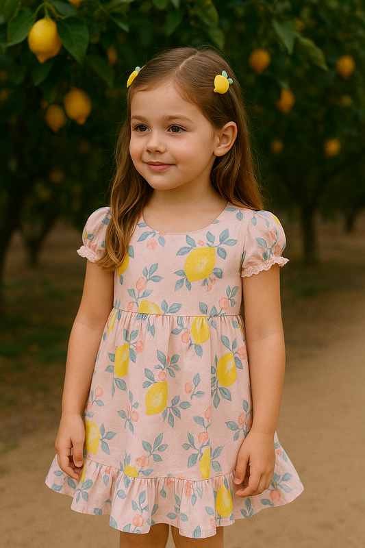 Lemon print puffed sleeve dress
