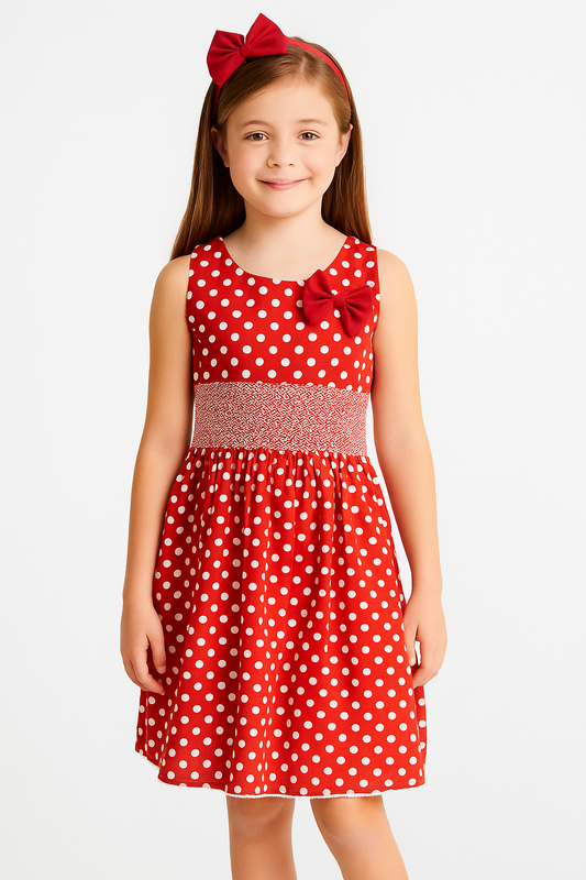 Red Polka dot cotton sleeveless dress