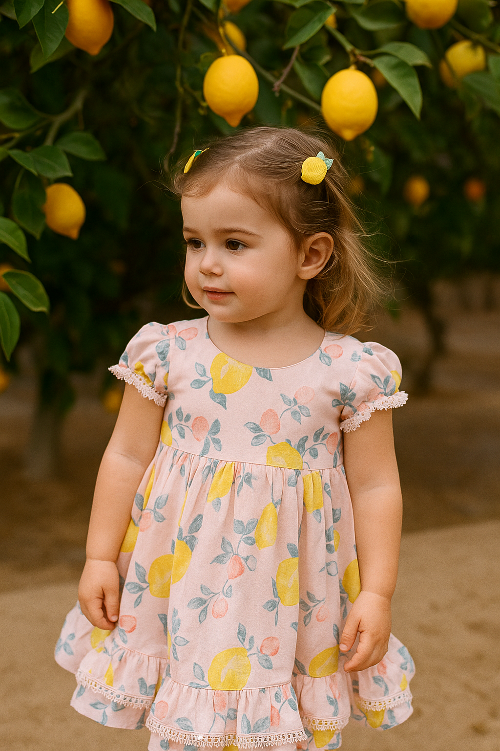 Lemon print puffed sleeve dress
