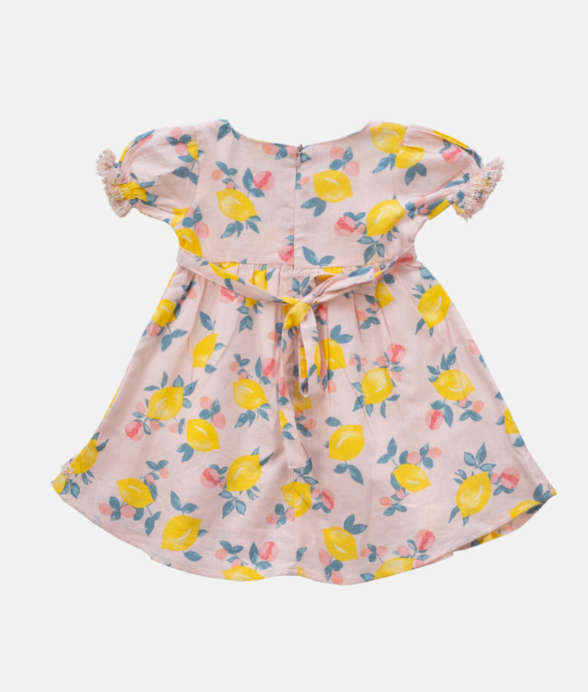 Lemon print puffed sleeve dress