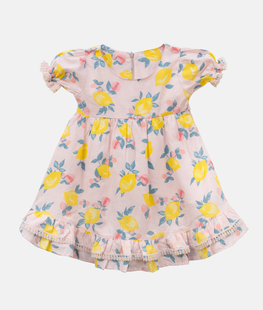 Lemon print puffed sleeve dress