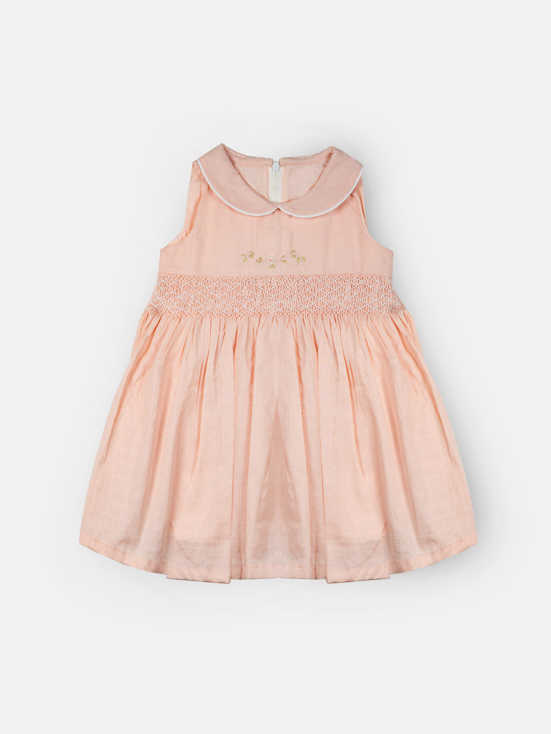 Light peach hand embroidered smocked dress