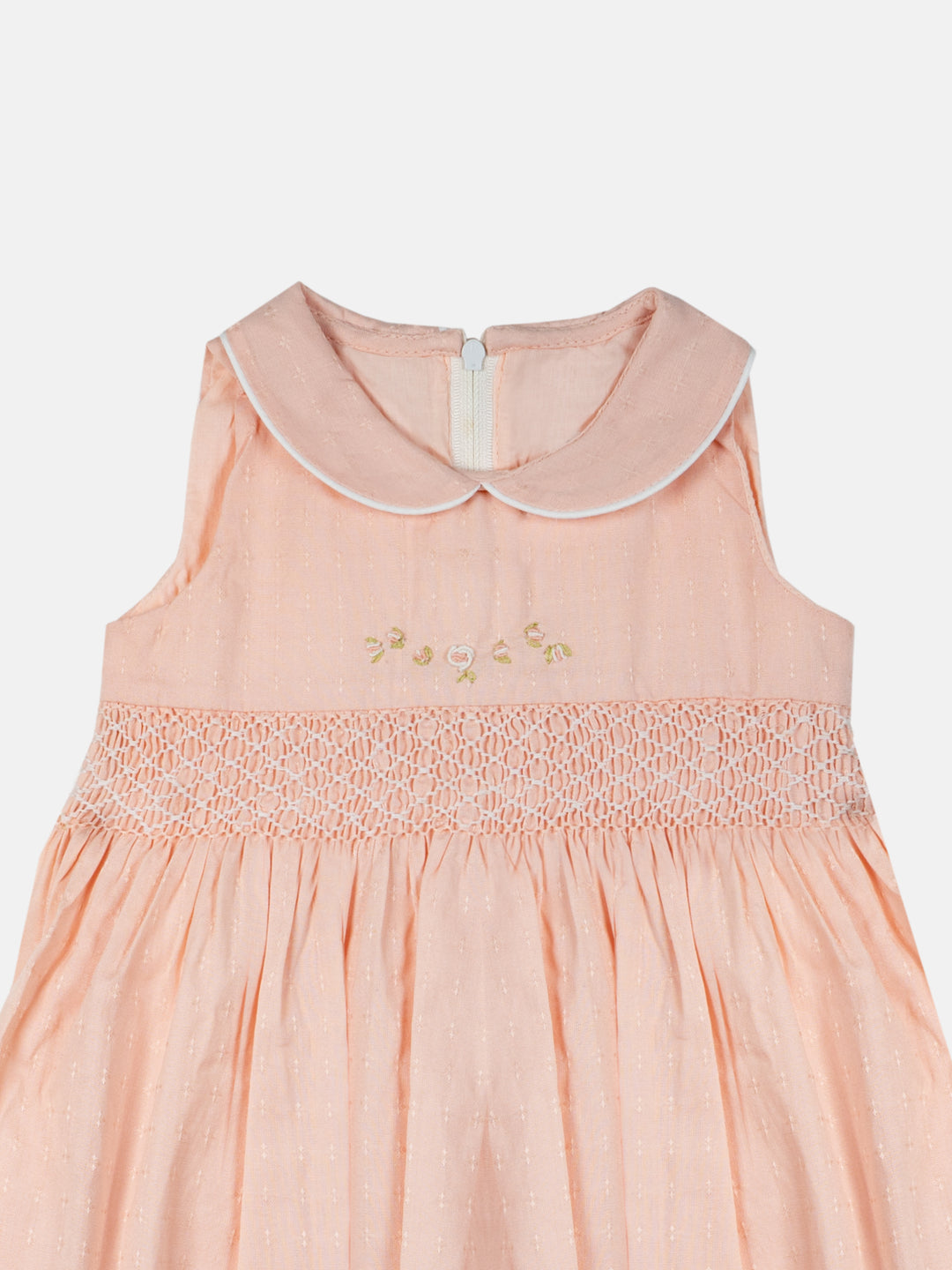Light peach hand embroidered smocked dress